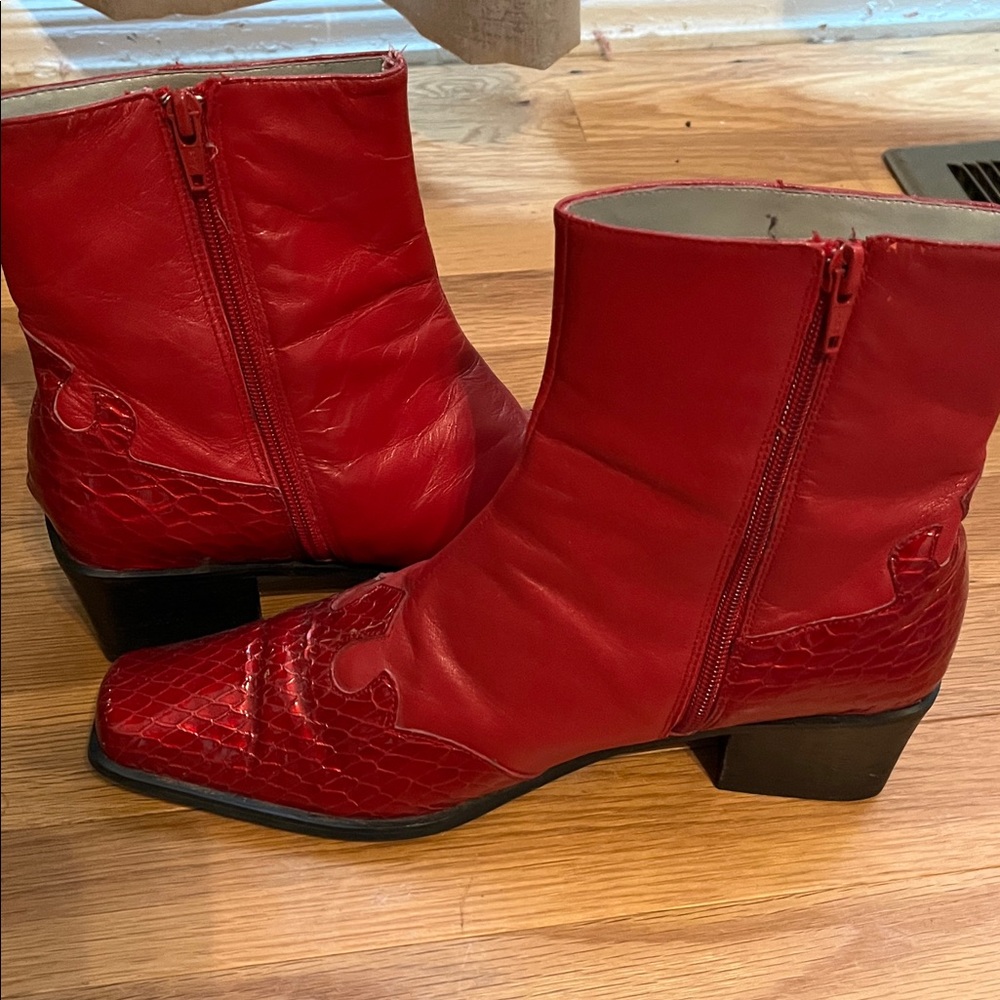 Red Leather Ankle Boots